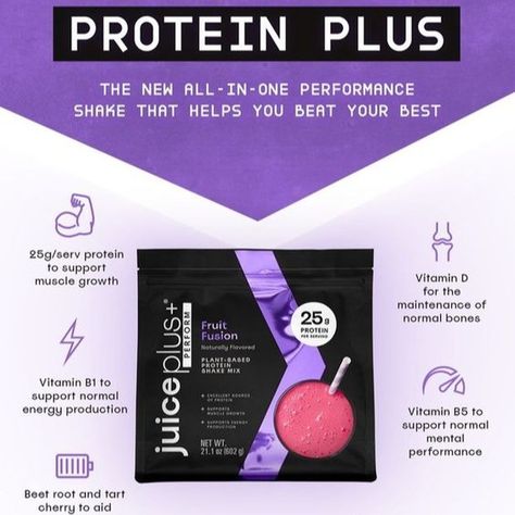 We use soy protein because it’s the only 🌱 plant-based protein source that contains all 9 essential amino acids to give you the same benefits as other protein sources! Protein PLUS whole food ingredients that help you perform.​ ​And for your peace of mind, 🟣⚫⚪ Juice Plus+ Perform is ✅ made without GMO ingredients ✅ gluten-free ✅ suitable for vegans ✅ certified for quality and safety by NSF! Follow my link below and find out more: https://ff16001.juiceplus.com/nz/en/get-started Juice Plus Perform, Juice Plus Shakes, Juice Plus Capsules, Protein Fruit, Workout Shakes, Essential Amino Acids, Skin Care Business, Simple Nutrition, Mental Energy