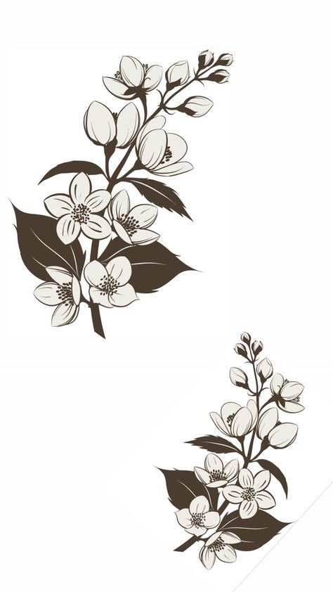 Jasmine Drawing, Jasmine Tattoo, Anniversary Tattoo, Flor Tattoo, Traditional Tattoo Flowers, Dibujo Simple, Flower Wrist Tattoos, Body Decor, Vine Tattoos