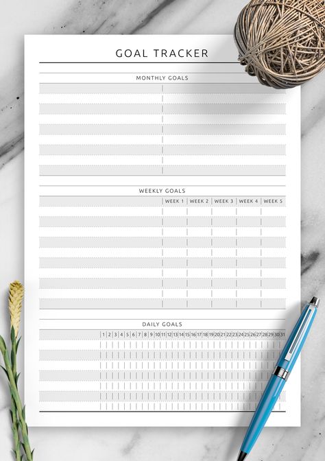 Goal tracker template to help you track both monthly, weekly and daily goals. All in one place. in one layout. Sections available in this template: Monthly Goals, Weekly Goals, Daily Goals | Sections: Goals Planner / Printable Planner / Life Planner / Monthly Goal / Weekly Goals. #planner #goals #printable #life #monthly #onplanners Goal Tracking Printable, Sales Goals Template, Daily Goals Template, Weekly Goals Template, Weekly Goal Tracker, Goal Tracker Template, Monthly Goal Tracker, Weekly Goal Planner, Monthly Goal Planner