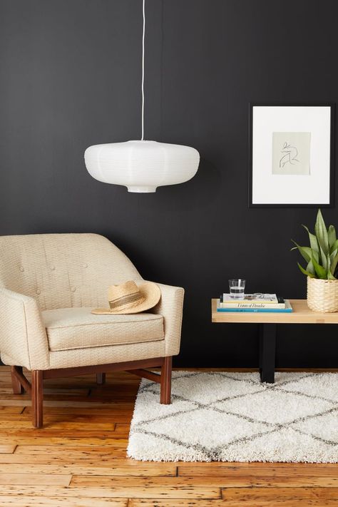 How to Pull Off a Matte Black Accent Wall While Keeping Your Space Nice and Bright Black Matte Wall, Matte Black Wall Paint, Best Matte Black Paint For Walls, Matte Black Accent Wall Living Room, One Black Wall Bedroom, Black Wall Interior, Matte Black Accent Wall, Black Wall Paint, Black Wall Design