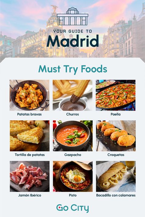 When you're in Madrid you need to eat your way through the city. Here are some of our favorite food options to taste. Places To Eat In Madrid, What To Eat In Spain, Madrid Attractions, Food In Spain, Food In Barcelona, Brunch Barcelona, Food Spain, Madrid Food, Madrid Spain Travel