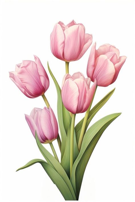 Tulips In Watercolor, Tulips Aesthetic Bouquet, Tulip Bouquet Drawing, Tulips Drawing Aesthetic, Drawing Of Tulips, Drawing Tulips, Aesthetic Flower Drawing, Tulips Flowers Aesthetic, Tulips Printable