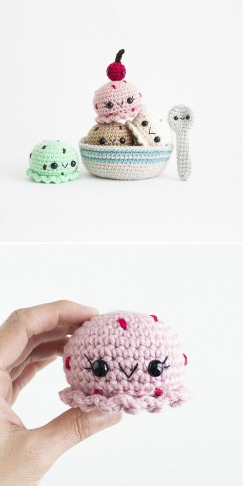 Adorable Amigurumi Crochet Toys - Pattern Center Knit Food, Amigurumi Ice Cream, Food Amigurumi, Amigurumi Projects, Memorial Beads, Crochet Bowl, Soft Crochet, Animal Crochet, Crochet Animals Free Patterns