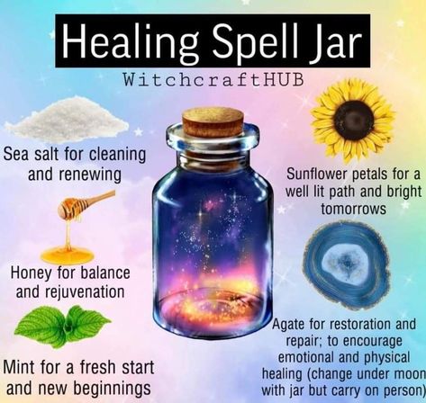 Healing Spell Jar, Witchy Recipes, Spells Book, Healing Spell, Wicca Recipes, Juniper Oil, Dried Flower Petals, Jar Spells, Spell Jars