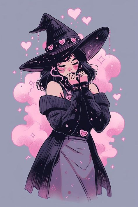 Witch Pfp Aesthetic Dark, Short Hair Witch Art, Anime Witch Aesthetic, Witch Widget, Drawings Of Witches, Cute Witch Character Design, Witch Profile Picture, Modern Witch Art, Witch Vibes Aesthetic