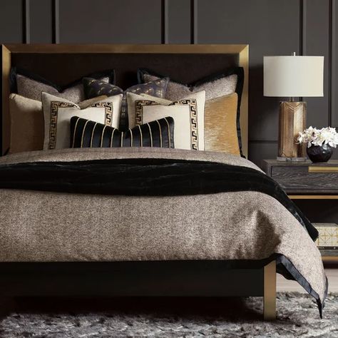 Eastern Accents Roxanne by Barclay Butera Speckle Reversible Duvet Cover | Perigold Duvet Cover Glam, Black Silver Glam Bedding Sets, Metallic Colors Bedding, Duvet Cover Sets Luxe, King Size Duvet Covers Luxe, Rustic Glam Bedding, Black And Silver Bedding Master Bedrooms, Duvet Covers Luxe, Daybed Comforter