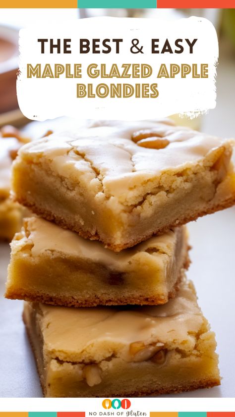 Maple Apple Blondies Recipe, Maple Glazed Blondies, Golden Delicious Apples Recipes, Maple Frosted Apple Blondies, Apple Maple Dessert, Apple Blondies With Maple Glaze, Maple Glazed Apple Blondies, Best Maple Desserts, Apple Brownies With Maple Glaze