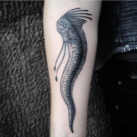 Oarfish tattoo Oarfish Tattoo, Deep Sea Tattoo, Woodsy Tattoos, Marine Tattoo, Getting Tattooed, Funky Tattoos, Sea Tattoo, Sweet Tattoos, Floral Tattoo Sleeve