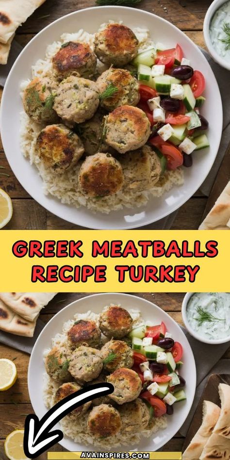 Greek Meatballs Recipe Turkey Greek Ground Turkey, Ground Turkey Feta, Ground Turkey Bowl, Greek Dinner Ideas, Meatball Bowl, Greek Meatballs Recipe, Greek Turkey Meatballs, Greek Dinner, Greek Turkey