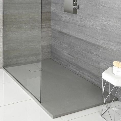 On Trend Grey Bathroom Ideas | BigBathroomShop Shower Tray Ideas, Grey Slate, Spa Style, Floor Texture, White Tray, Luxury Shower, Bathroom Shop, Big Bathrooms, Grey Bathrooms