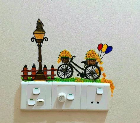 Switch Board Painting Switch Board Painting Wall Art, Diy Wall Painting Diy Wall Painting Ideas Creative, Switch Board Art Ideas Room Decor, Creative Switch Board Art, Switch Board Art Ideas, Switchboard Painting, Switchboard Art, Switch Board Painting, Switch Board Art