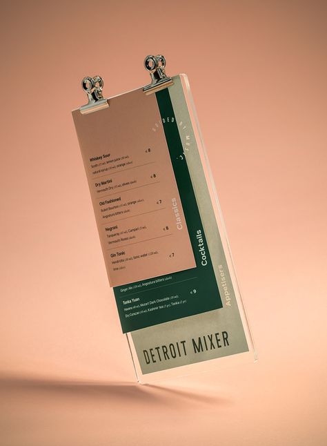 Detroit Mixer on Behance Menu Design Inspiration, Cafe Menu Design, Visuell Identitet, Menue Design, Bar Restaurant Design, Menu Layout, Design Café, Menu Designs, Food Menu Design