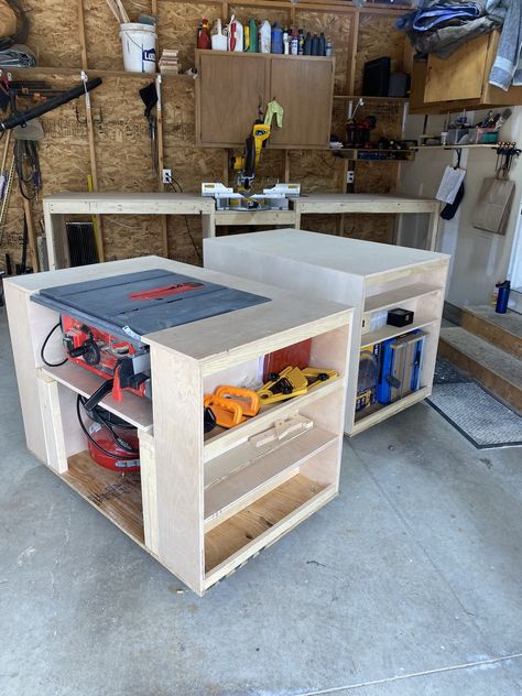 5 smart garage organization ideas — Built by Caitlin Workshop Organization Layout, Workshop Bench Ideas, Work Shop Layout, Garage Work Bench Ideas, Workshop Organization Ideas, Tool Shop Organization, Work Cart, Garage Woodshop, Woodwork Shop