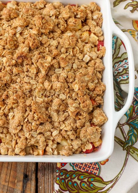 Apple Rhubarb Crisp - Chocolate with Grace Apple And Rhubarb Crumble, Rubarb Crisp, Apple Rhubarb Crisp, Rhubarb Apple Crisp, Rhubarb Crisp Recipe, Apple Rhubarb, Rhubarb Recipes Crisp, Rhubarb Cobbler, Fun Thanksgiving Desserts