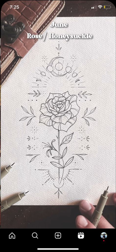 Rose And Honeysuckle Tattoo Birth Month, Rose And Honeysuckle Drawing, Honeysuckle And Rose Tattoo, Rose And Honeysuckle Tattoo, Rose And Honeysuckle, Honeysuckle Tattoo, December Birth Flower, June Flower, Quarter Sleeve Tattoos