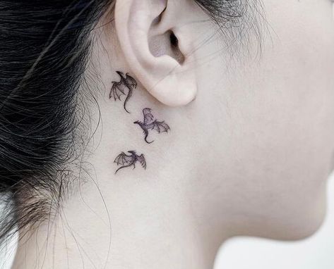 240+ Beautiful Behind the Ear Tattoo Ideas with Meaning (2022) - TattoosBoyGirl Dragon Tattoo Behind Ear, Baby Dragon Tattoos, Back Ear Tattoo, Behind The Ear Tattoo Ideas, Game Of Thrones Tattoo, Behind The Ear Tattoo, Behind Ear Tattoos, Small Dragon Tattoos, Small Dragon