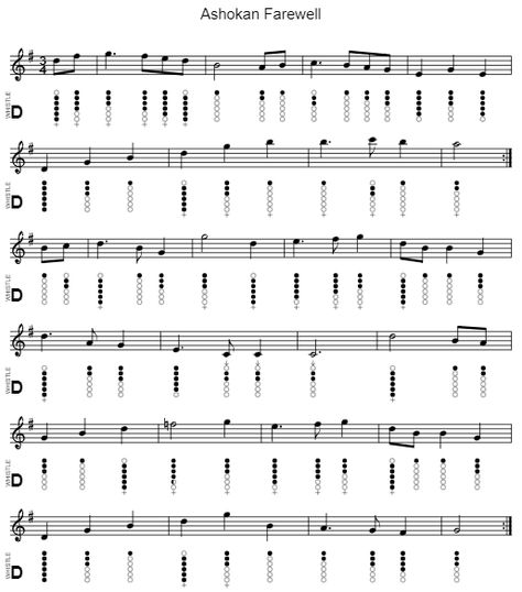 Ashokan Farewell - Tin Whistle Tab & Sheet Music Notes Tin Whistle Sheet Music Key Of D, Tin Whistle Sheet Music, Ashokan Farewell, Penny Whistle, Native Flute, Tin Whistle, Music Tabs, Flute Sheet Music, Native American Flute