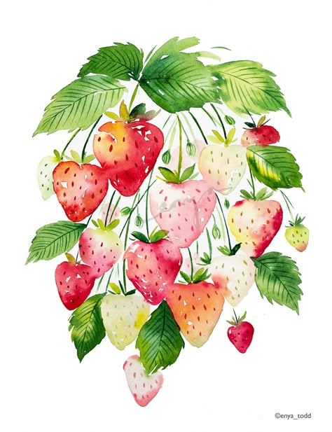 Strawberry Painting, Floral Food, Strawberry Watercolor, Strawberry Art, Painting Summer, Watercolor Food, Watercolor Fruit, Fruit Illustration, Fruit Painting