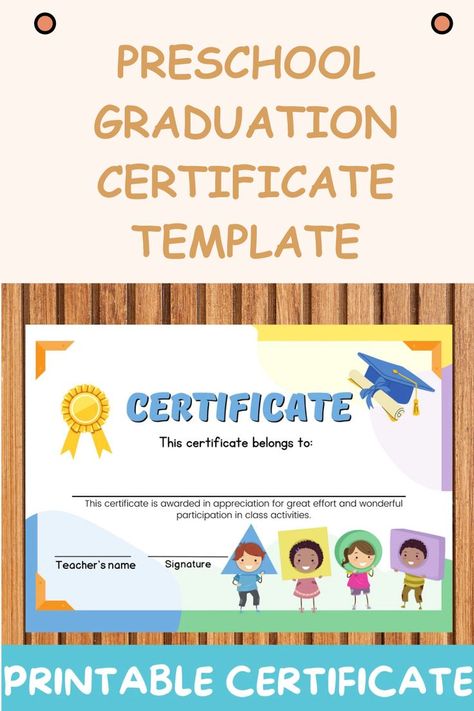 Preschool Graduation Certificate Preschool Graduation Certificate, Preschool Graduation Ceremony, Kids Certificate, School Award Certificates, Preschool Certificates, Graduation Certificate Template, Graduation Certificate, School Awards, Preschool Graduation