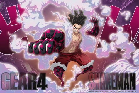 Luffy G4 - SNAKEMAN  // One Piece Ch895 by goldenhans Luffy Outfits, Luffy Gear Fourth, Luffy Gear 4, One Piece Tattoos, Gear 4, 4 Wallpaper, Pet Monkey, One Piece Ship, Desktop Pictures