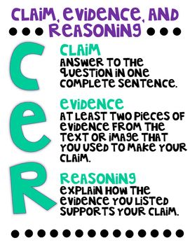 CER (Claim, Evidence, Reasoning) Practice Claim Evidence Reasoning Ela, Cer Science, Claim Evidence Reasoning, Science Anchor Charts, 7th Grade Science, Argumentative Writing, Science Writing, 8th Grade Science, Reading Anchor Charts