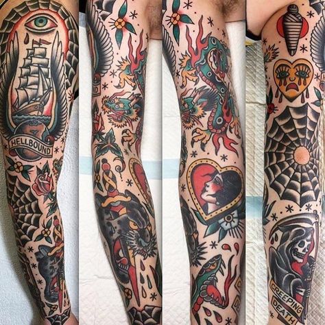 Traditional Tattoo Sleeve Filler, Traditional Tattoo Leg Sleeve, Old School Sleeve, Traditional Tattoo Filler, Old School Tattoo Sleeve, Traditional Ship Tattoo, American Traditional Sleeve, Traditional Tattoo Man, Traditional Hand Tattoo