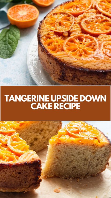 Tangerine Upside Down  Cake Recipe is a delightful dessert made with juicy tangerines, sweet caramel, and a fluffy cake batter infused with chocolate chips. Serves 6 and takes about 1 hour, offering a tangy-sweet flavor perfect for every occasion. Fried Tangerine Cake, Tangerine Upside Down Cake Recipes, Upside Down Tangerine Cake, Tangerine Upside Down Cake, Tangerine Desserts, Tangerine Cake Recipes, Clementine Cake Recipe, Tangerine Cake, Clementine Cake