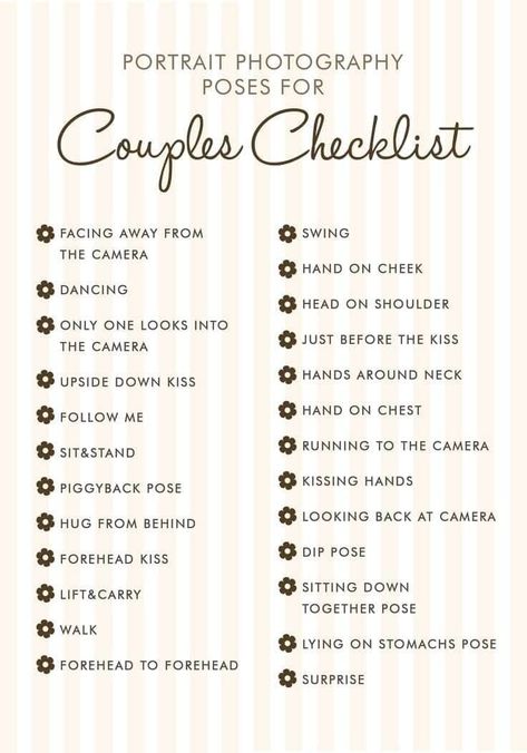 Photography Checklist Photo Shoots, Pose Prompts Photography, Couples Photo Challenge, Engagement Photo Checklist, Photography Business Quotes, How To Grow Your Photography Business, Portrait Photography Quotes, Wedding Prompts Photography, Realistic Wedding Ideas