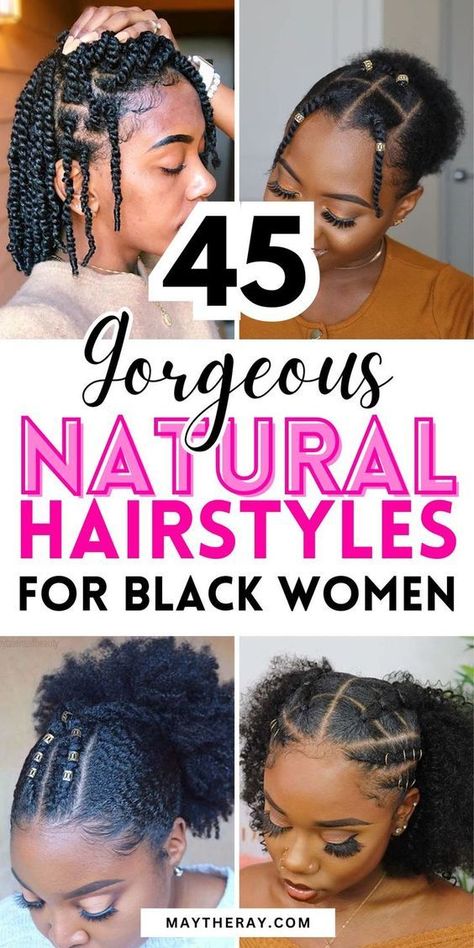 45 Pure Hairstyles That Are Completely NOT Fundamental! Check more at https://howcandothis.com/hairstyleideas/45-pure-hairstyles-that-are-completely-not-fundamental/ Updo Cabello Natural, Natural Braid Styles, Natural Hairstyles For Black Women, African Natural Hairstyles, Natural Braided Hairstyles, Protective Hairstyles For Natural Hair, Natural Braids, Short Hair Black, Quick Natural Hair Styles