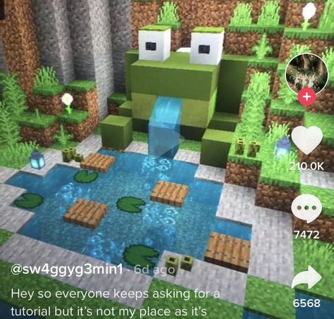 Frog Statue Minecraft, Minecraft Frog Pond, Minecraft Frog Statue, Fish Tank Minecraft, Minecraft Axolotl Habitat, Mine Core, Minecraft Statue, Minecraft House Decor, Minecraft Statues