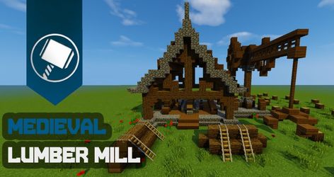 Lumber yard Minecraft Logging Mill, Lumber Mill Minecraft, Minecraft Lumber Yard, Minecraft Lumber Mill, Minecraft Sawmill, Survival Builds, Themed Houses, Minecraft Village, Aesthetic Minecraft