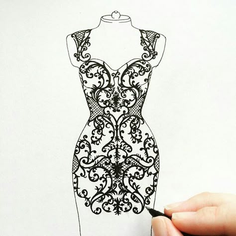 Lace Dress Illustration, How To Draw Lace, Lace Drawing, Fashion Illustration Tutorial, Fashion Drawing Tutorial, Dress Illustration, Fashion Illustration Sketches Dresses, Fashion Design Sketchbook, Fashion Drawing Dresses