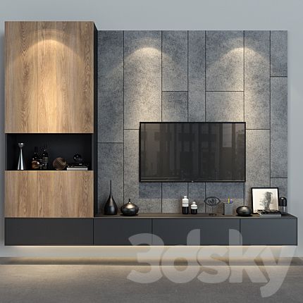 Cabinet Furniture_057 - TV Wall - 3D model Ruang Tv, Modern Tv Room, Tv Wall Cabinets, Wall Trends, Tv Unit Decor, Modern Tv Wall Units, Living Room Wall Units, Modern Tv Units, Modern Tv Wall