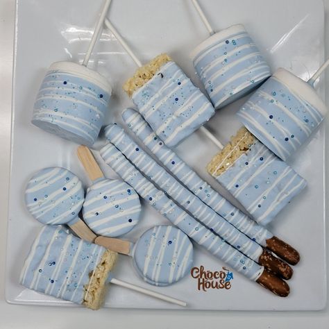 Baby Shower Rice Krispie Treats Boy, Baby Shower For Boys, Boys Party Favors, Chocolate Rice Crispy, Chocolate Rice Krispies, Chocolate Covered Desserts, Marshmallow Dip, Chocolate Work, Chocolate Covered Marshmallows