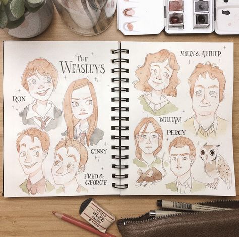 The Weasleys, Harry Potter Sketch, Harry Potter Scrapbook, Harry Potter Art Drawings, Sketchbook Watercolor, Harry Potter Kids, Harry Potter Scene, Images Harry Potter, Harry Potter Artwork