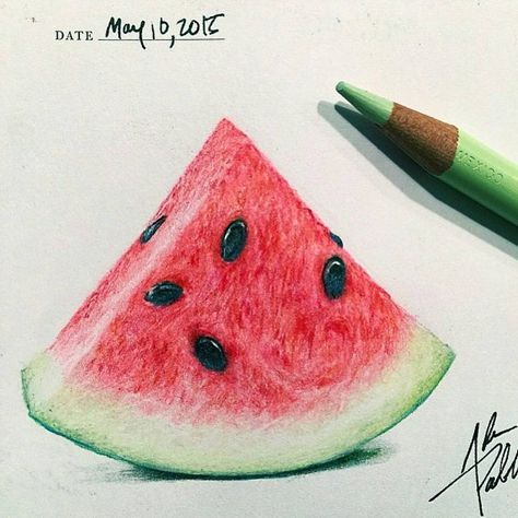 “• Wonderful watermelon  drawing ✏ by @adampadilla follow him ! • Follow @art_hyperrealistic for see amazing artworks ! • #art_spotlight #arts_gallery…” Watermelon Drawing, Drawing Realistic, Pencil Portraits, Prismacolor Art, Fruits Drawing, Pencil Drawing Tutorials, 강아지 그림, Drawing Faces, 3d Drawings