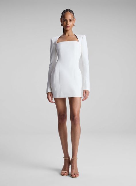 Ella Mini Dress Long Sleeve White Dress Short, Wedding Wardrobe, White Long Sleeve Dress, Grad Dresses, Silk Mini Dress, Little White Dresses, Shades Of White, White Dresses, Long Sleeve Mini