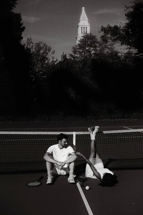 Tennis Fashion Photography, Tennis Court Photoshoot, Tennis Photoshoot, Tennis Photography, Tennis Aesthetic, Vintage Tennis, Tennis Fashion, Wedding Engagement Photos, Engagement Photo Inspiration