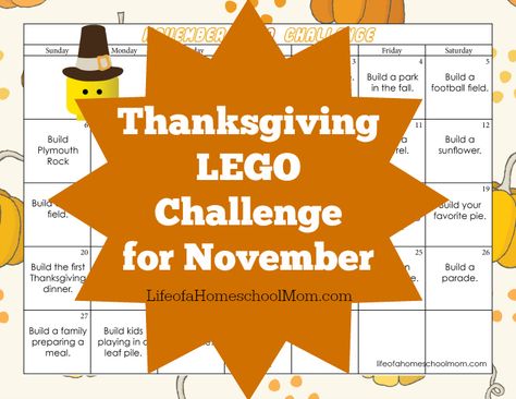 November LEGO Challenge- Thanksgiving Style Printable Challenge, Lego Stem, Challenge Calendar, Thanksgiving Style, Free Printable Thanksgiving, Thanksgiving Activity, Lego Challenge, Lego Club, Month Of November