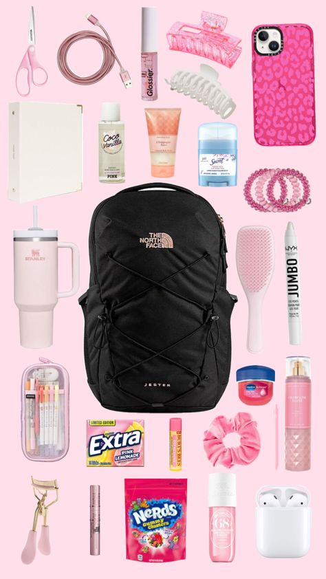 #backpack #babypink #aesthetic #beauty #backtoschool #cute #inspo #inspo2023 Cute Backpacks For School Amazon, Backpack Ideas For High School, Backpack Inspo School, Cute Backpacks Aesthetic, Aesthetic Backpacks For School, Bookbag Aesthetic, Backpack Needs, Backpack Must Haves, Backpacks Aesthetic