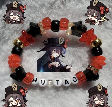 Hu Tao Bracelet, Anime Themed Bracelets, Genshin Bracelet Ideas, Genshin Kandi Bracelets, Genshin Diy Ideas, Genshin Impact Diy Crafts, Genshin Impact Craft Ideas, Genshin Impact Jewelry, Genshin Impact Crafts