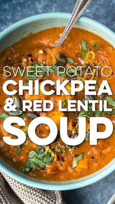 This hearty Sweet Potato, Chickpea and Red Lentil Soup cooks in just 10 minutes in your Instant Pot or in under 30 on the stove. Slimming World friendly! Chickpea Potato, Potato Chickpea, Cauliflower Soup Recipes, Red Lentil Soup, Sweet Potato Soup, India Food, Lentil Recipes, Instapot Recipes, Easy Soups