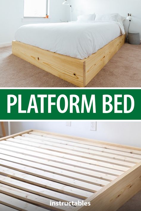 Simple Bed Platform, Diy Wooden Platform Bed, Homemade Queen Size Bed Frame, Diy King Bed Frame Easy Platform, Minimalist Bed Frame Wood Diy, Easy Platform Bed Diy, Diy Box Bed Frame, How To Make A Platform Bed Frame, Build Platform Bed Frame