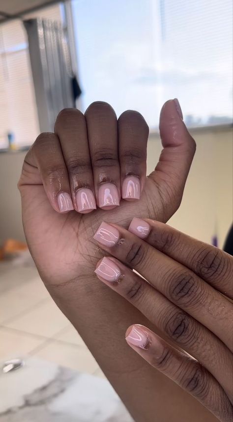 Square Acrylic Overlay Nails, Neutral Overlay Nails, American Tip Nails Gel, Short Natural Pink Acrylic Nails, Acrylic Over Real Nails, Real Nails With Acrylic Overlay, Acrylic Overlay Nails Summer, Acrylic On Real Nails, X Short Acrylic Nails