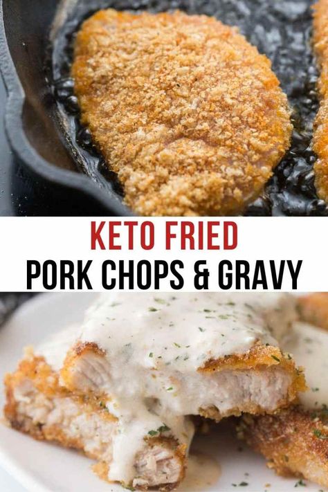 Keto Pork Chops, Keto Pork, Pork Chops And Gravy, Low Carb Pork, Fried Pork Chops, Keto Cooking, Keto Recipes Dinner, Fried Pork, Gravy Recipes