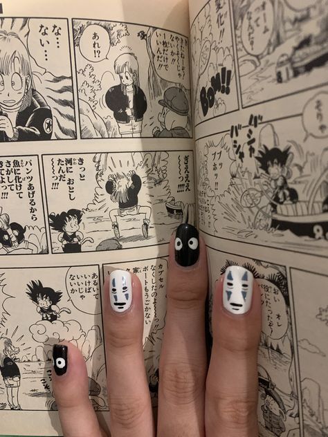 Soot Spirit Nails, Studio Ghibli Inspired Nails, Chihiro Nails, Soot Sprite Nails Acrylic, Totoro Nails, Anime Nails Art, Nail Ideas Studio Ghibli, Nail Art Designs Studio Ghibli, Studio Ghibli Nail Art