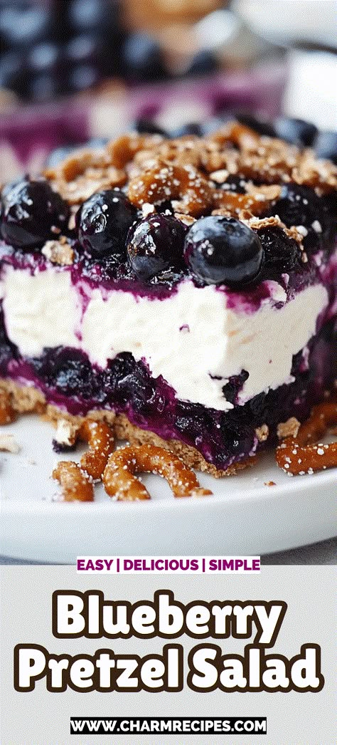 Blueberry Pretzel Salad Blueberry Dessert Recipes Cream Cheese, Deserts With Pretzels, Blueberry Dessert Recipes Easy, Blueberry Pretzel Dessert, Blueberry Appetizer, Blueberry Pretzel Salad, Blueberry Pretzel, Dessert With Blueberries, Blueberry Fluff