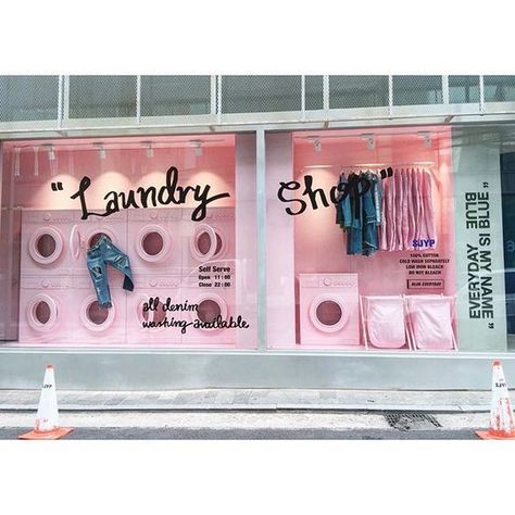 Windows Decor, Dry Cleaning Business, Laundry Business, Window Display Design, Laundry Shop, Laundry Design, Retail Inspiration, Store Windows, Store Window