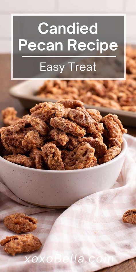 Candied pecans combine sweetness with crunch, along with that distinctive nutty flavor. There are plenty of ways to use them including as a topping for yogurt, an ice cream sundae or even sweet potatoes. Click to read the simple candied pecans recipe! Sour Cream Candied Pecans, Mexican Pecan Candy, Candied Coconut, Pecan Recipes Easy, Candied Pecans Recipe, Salty Sweet Snacks, Sweet Potato Pecan, Pecan Desserts, Xmas Recipes