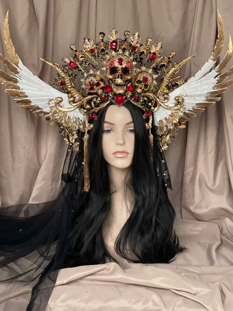 Angelic Headpiece, Mexican Headpiece, Priestess Headdress, Elaborate Headpiece, Angel Headpiece, Japanese Vampire, Halloween Headdress, Day Of Dead Costume, Day Of The Dead Headpiece